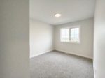 An empty room with a window and carpeted floor.