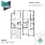 Shows the floor plan layout on the main level, it shows an open concept main floor with kitchen, dining, living with side entry and powder room and attached double car garage. On the second level, it shows a 3 bedroom plan with two bathrooms and upstairs laundry.