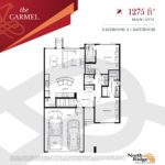 The Carmel Bungalow floor plan shows an open floor plan with dual primary suites.