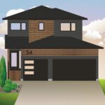 A two-storey home in Pilot Butte with a garage and a driveway.