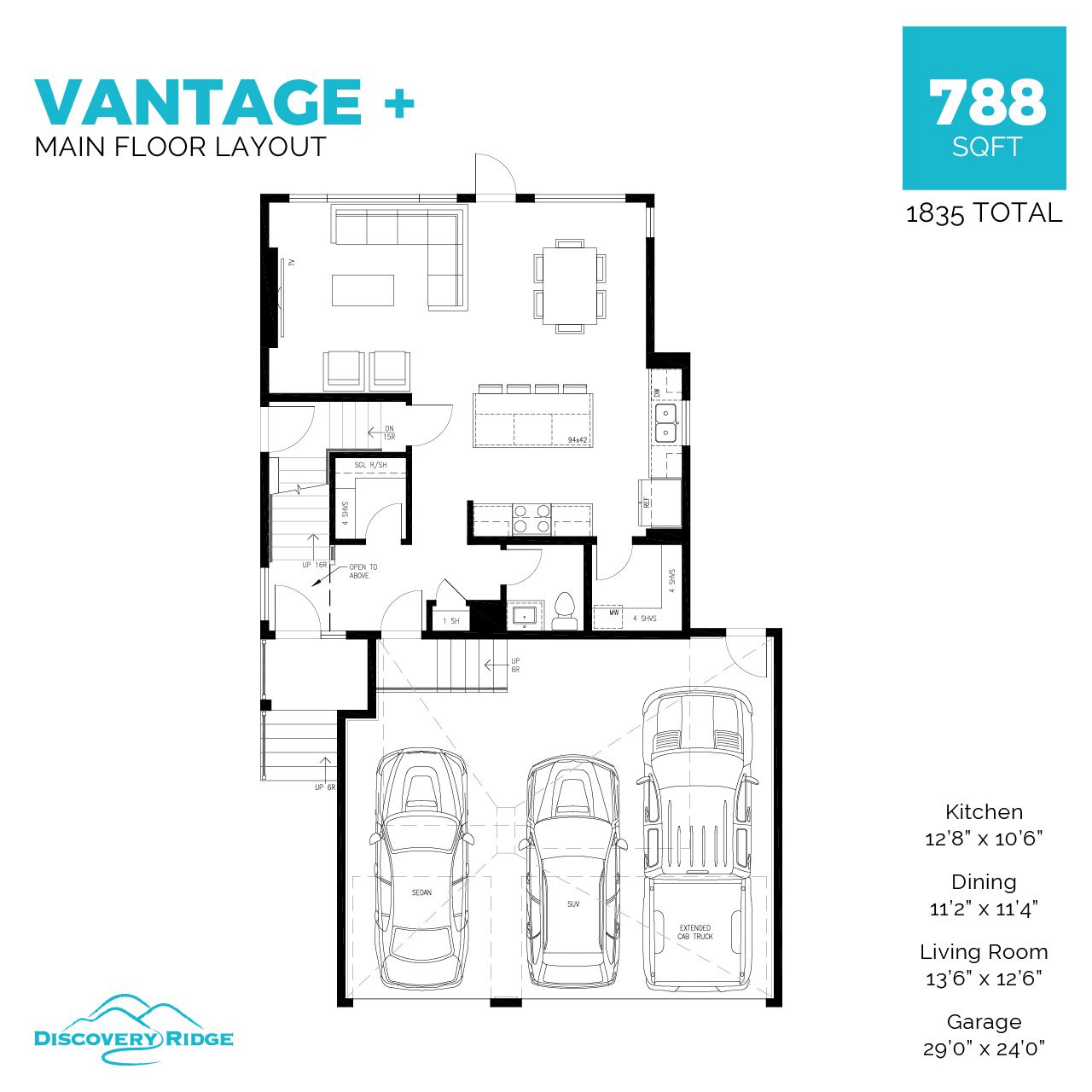 A two-storey home in Pilot Butte featuring a floor plan of the main level.