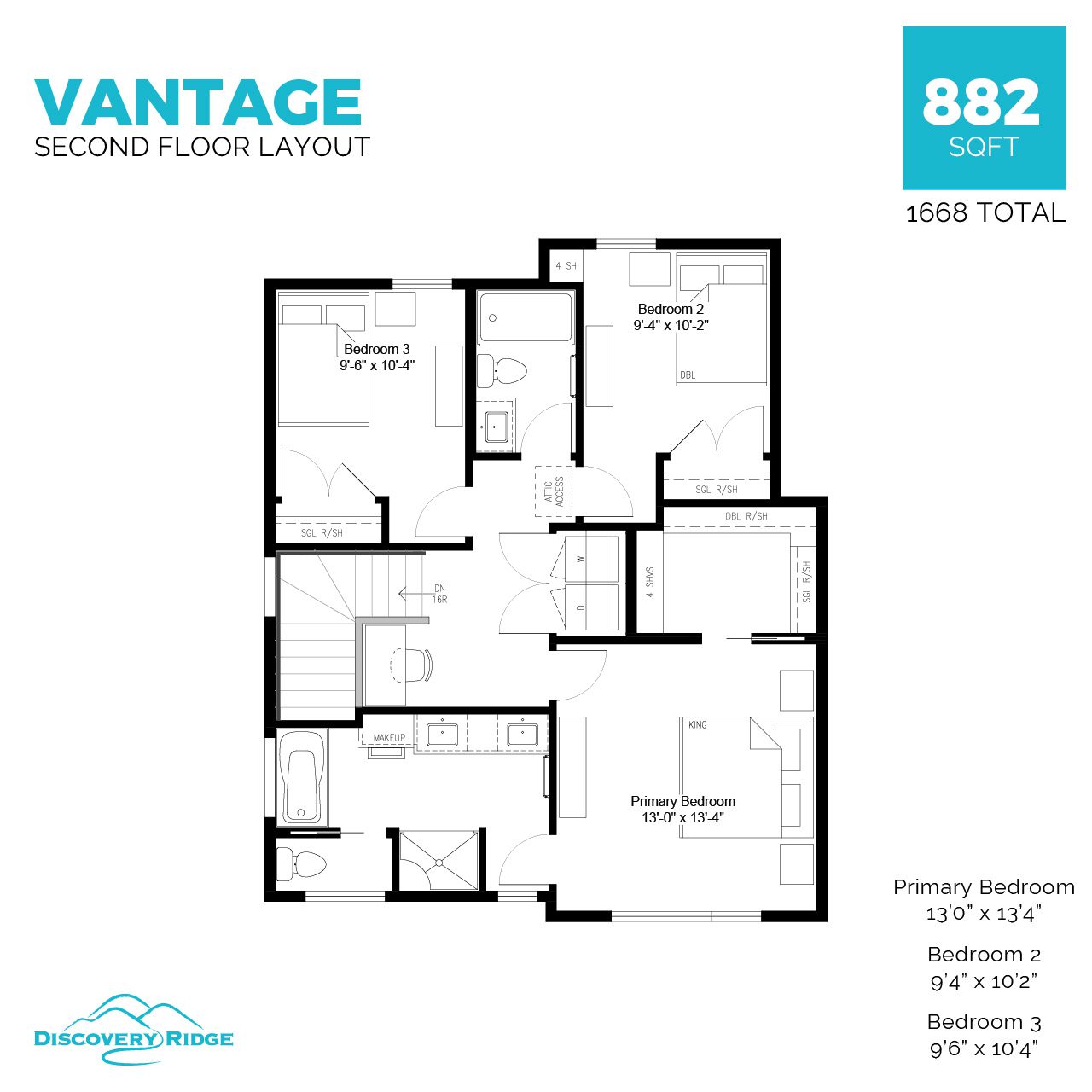 A floor plan for the second floor of a two-storey home in Pilot Butte.