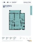 A floor plan for a single bedroom apartment at warwick.