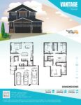 A house floor plan with three levels, displaying the layout and dimensions: 812 sq ft main, 1067 sq ft upper, and 1879 sq ft total. This two-storey home in Pilot Butte includes contact info and a rendering of the exterior of a dark home.