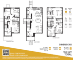 Blueprint of a three-story house with basement suite, main floor, and second floor layouts. Total area is 1362 sq ft. Contact info and QR code included.